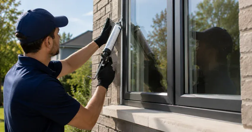 Aluminum window frame with double glazed insulated glass unit installed in a residential wall in Mitchell Corners