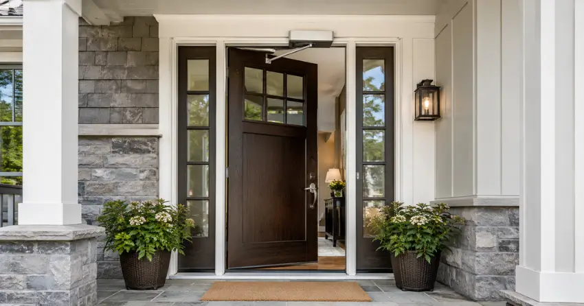 residential automatic door opener installed on exterior entry door in Mitchell Corners