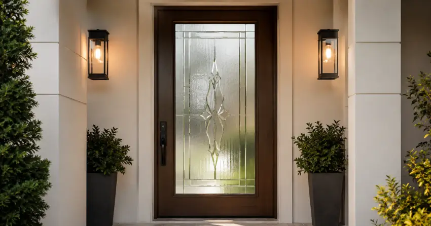 decorative frosted glass panel installed in a front door in Mitchell Corners