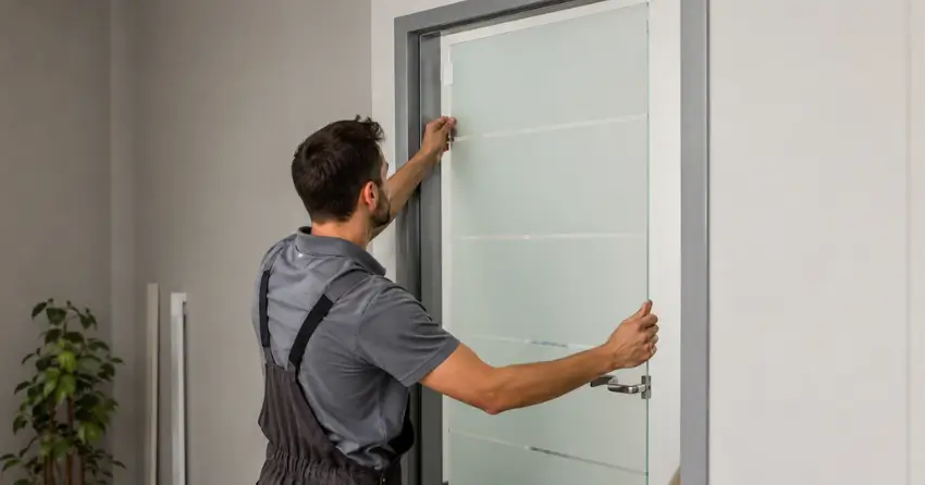 frosted glass interior door panel installation in Mitchell Corners
