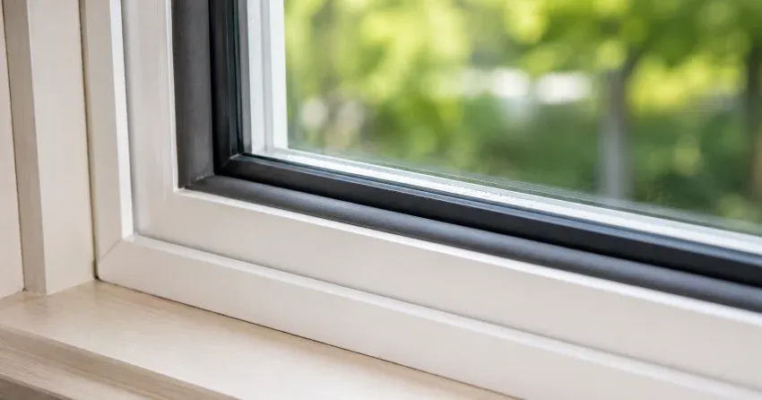 technician inspecting window weatherstripping for drafty window repair Mitchell Corners