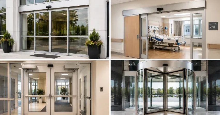automatic door services technician completing system diagnostic in Mitchell Corners
